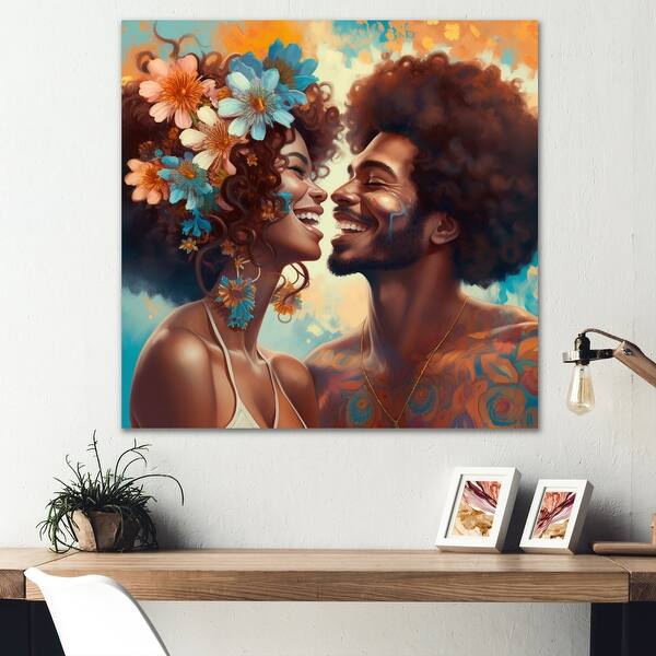 Designart "Beautiful Black Couple In Love I" Romantic Metal Wall Art